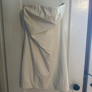 White Strapless Leather Mini Dress